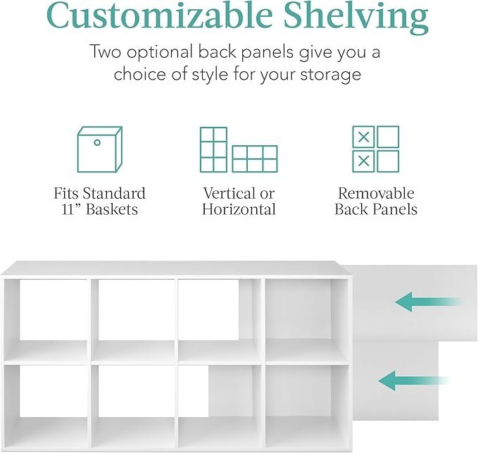 Best Choice Products 8-Cube Storage Organizer, 11in Shelf Opening, Bookcase, Display Shelf, Customizable w/ 3 Removable Back Panels – White - Image 2