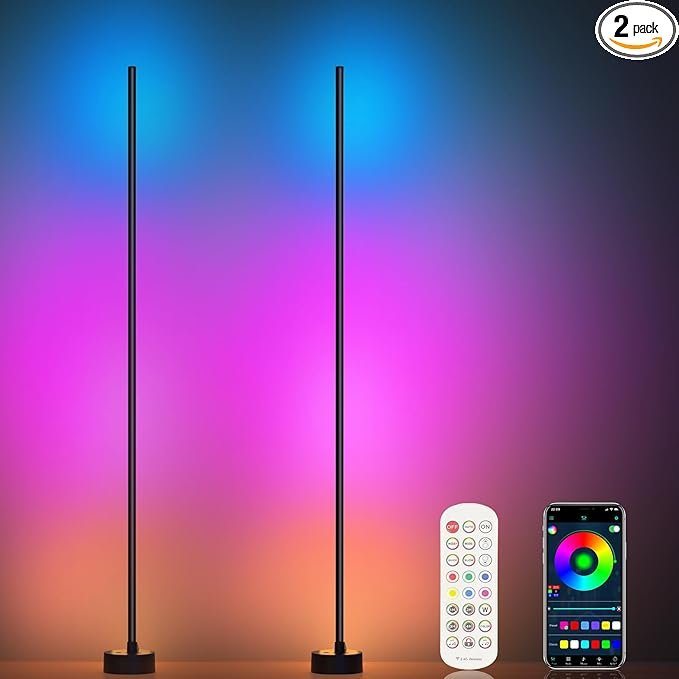 Miortior Corner Floor Lamp, 2 Pack LED Corner Lamp with App/Remote/Button Control, Smart RGB Floor Lamp with 16 Million DIY Colors & 68+ Scene, Music Sync for Living Room, Bedroom, Gaming Room