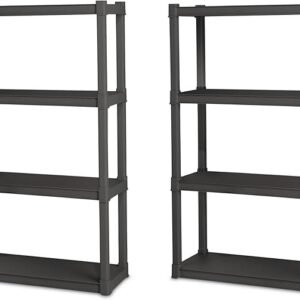 Sterilite 2-Pack 4 Shelf Unit, Heavy-Duty Shelving Storage and Utility Rack - Standing Plastic Organizer Shelves for Kitchen, Bathroom, and Garage