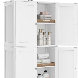VASAGLE Floor Storage Cabinet, Shaker Cabinet with 2 Adjustable Shelves, 4 Doors, Tall Freestanding Organizer Unit, for Kitchen Bathroom Living Room, Cloud White UBBC553WH01S