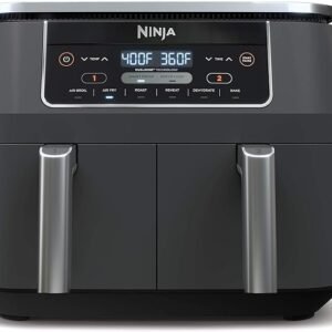 Ninja DZ201 Foodi 8 Quart 6-in-1 DualZone 2-Basket Air Fryer with 2 Independent Frying Baskets, Match Cook & Smart Finish to Roast, Broil, Dehydrate & More for Quick, Easy Meals, Grey