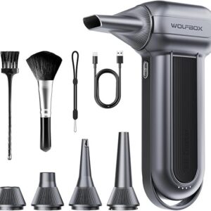 WOLFBOX MF100 Electric Air Duster-150000RPM Super Power Cordless Air Duster, Rechargeable Brushless Motor Durable Blower, 3-Gear Adjustable Dust Blower for Computer, Keyboard, Outdoor, House and Car