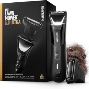 MANSCAPED® The Lawn Mower® 5.0 Ultra Groin & Body Hair Trimmer – Dual-Head SkinSafe® Trimmer & Foil Blades, Waterproof Wet/Dry Groomer, USB-C Rechargeable with Travel Case, Men’s Ball Shaver, Black