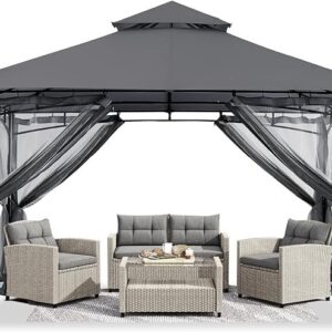 ABCCANOPY Gazebos for Patios 10x10 - Outdoor Steel Frame Gazebo with Mosquito Netting for Lawn Backyard Garden Deck (Dark Gray)