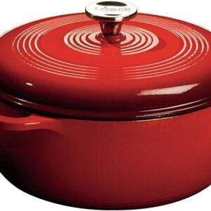 Lodge Essential Enamel Cast Iron Dutch Oven - Perfect for Bread Baking, Braising, Marinating & Slow Cooking - Features Moisture-Sealing Lid & Dual Handles - Kitchen Essentials - 6 Quarts - Island Spice Red