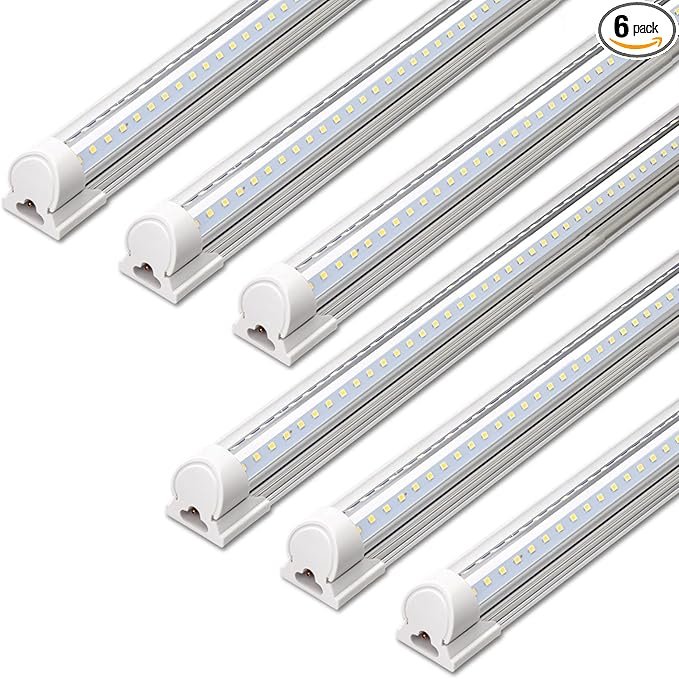 Barrina LED Shop Lights, 40W 5500LM 5000K, 4FT Integrated Fixture, V Shape,T8 Light Tube, Daylight White, Clear Cover, High Output, LED Shop Lights for Garage Warehouse Workshop Basement (Pack of 6)