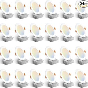 Amico 24 Pack 6 Inch 5CCT Ultra-Thin LED Recessed Ceiling Light with Junction Box, 1050LM Brightness, Dimmable Canless Wafer Downlight, 12W, ETL&FCC