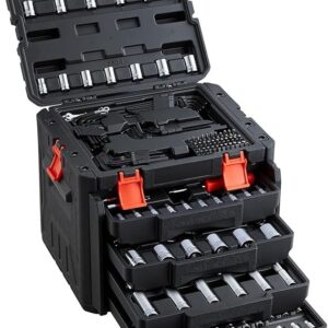 VEVOR Mechanics Tool Set and Socket Set, 1/4" 3/8" 1/2" Drive Deep and Standard Sockets, 450 Pcs SAE and Metric Mechanic Tool Kit with Bits, Combination Wrench, Hex Wrenches, Accessories, Storage Case