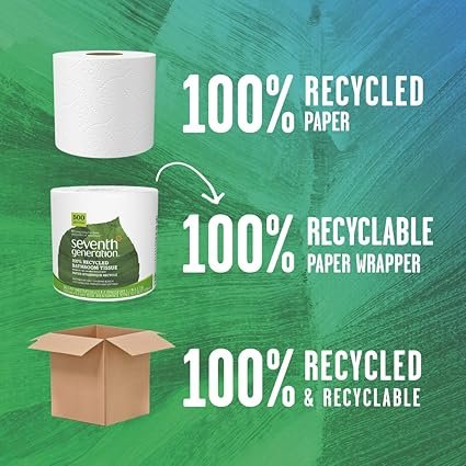 Seventh Generation White Toilet Paper 2-ply 100% Recycled Paper, 500 sheets, Pack of 60 - Image 3