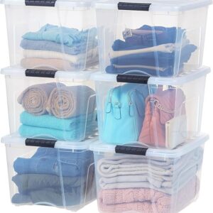 IRIS USA 40 QT Plastic Storage Box with Lid and Latches - 6 Pack - BPA-Free, See-Through Organizing Solution, Durable Nestable Stackable Containers, Secure Pull Handle - Clear