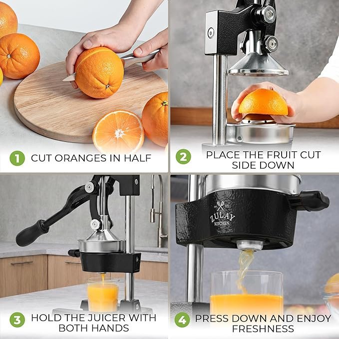 Zulay Kitchen Cast Iron Juicer - Easy-to-Clean Heavy-Duty Manual Juicer, Professional Citrus Juicer - Stainless Steel Lemon Squeezer - Manual Citrus Press & Orange Squeezer - Orange Juicer (Black) - Image 3