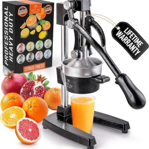 Zulay Kitchen Cast Iron Juicer - Easy-to-Clean Heavy-Duty Manual Juicer, Professional Citrus Juicer - Stainless Steel Lemon Squeezer - Manual Citrus Press & Orange Squeezer - Orange Juicer (Black)
