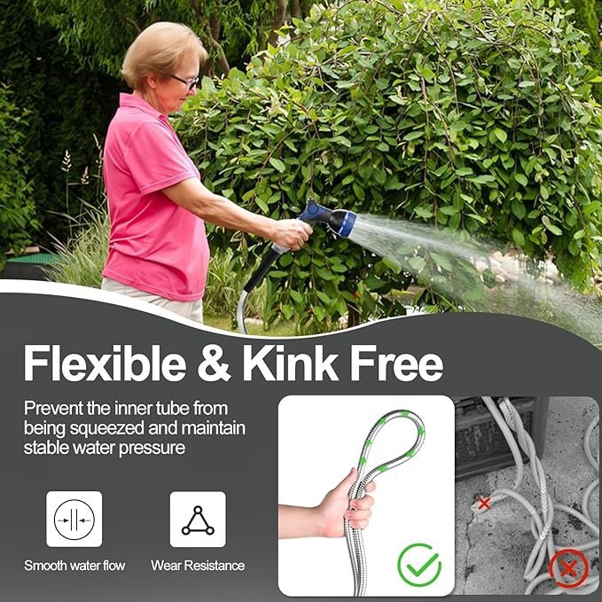 SPECILITE 200ft 304 Stainless Steel Garden Hose Metal, Heavy Duty Water Pipe with Nozzles for Yard, Outdoor - Flexible, Never Kink & Tangle, Puncture Resistant (Sliver) - Image 3
