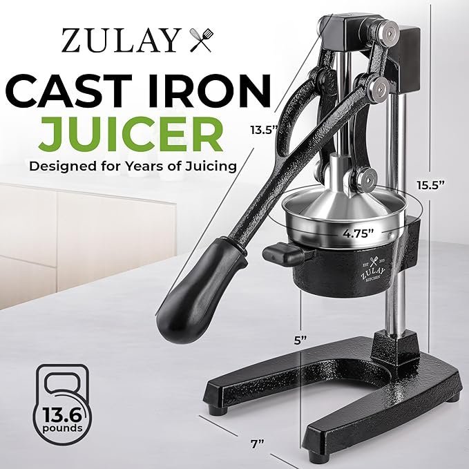 Zulay Kitchen Cast Iron Juicer - Easy-to-Clean Heavy-Duty Manual Juicer, Professional Citrus Juicer - Stainless Steel Lemon Squeezer - Manual Citrus Press & Orange Squeezer - Orange Juicer (Black) - Image 5