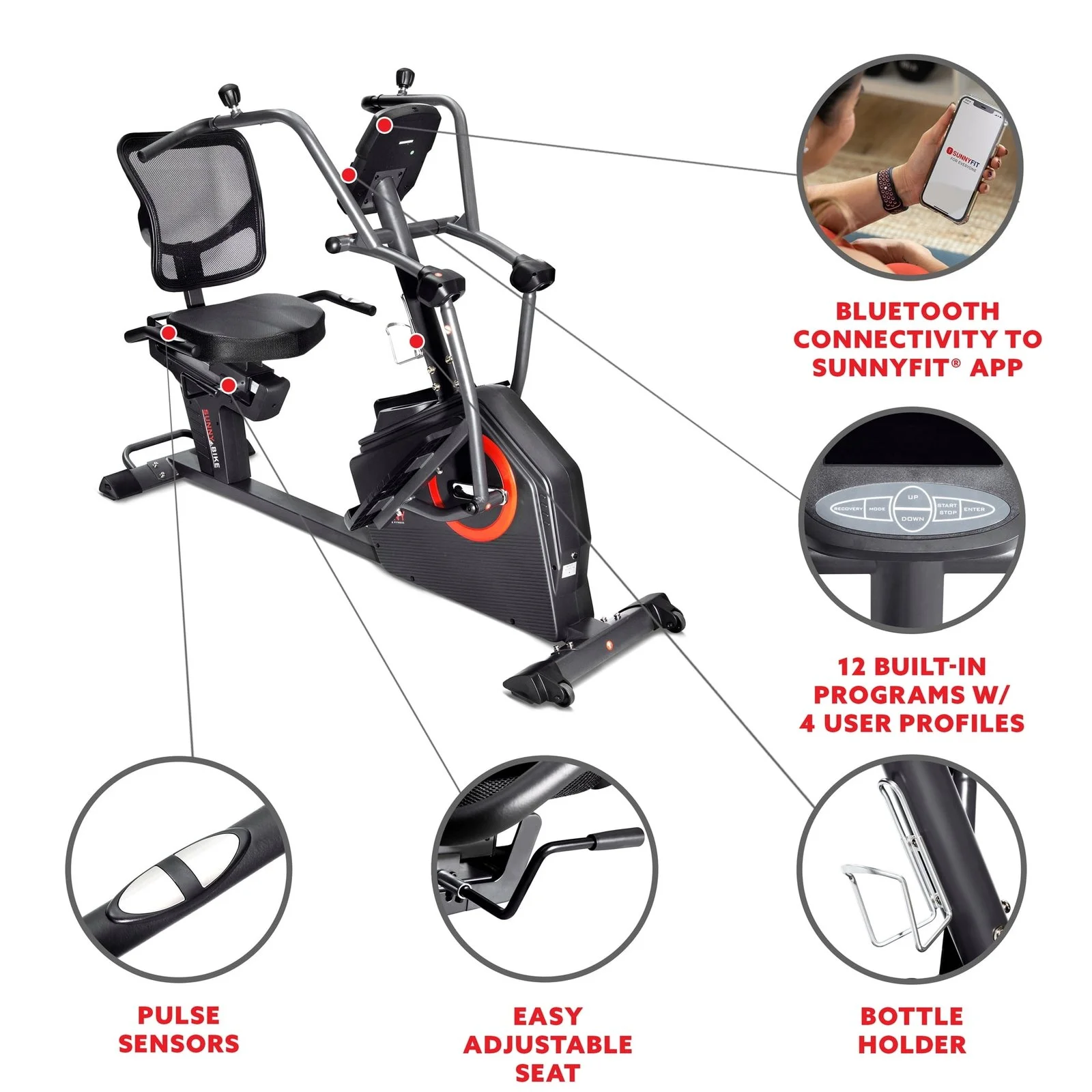 Sunny Health & Fitness Smart Recumbent Cross Trainer Elliptical Exercise Bikes. - Image 2